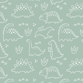 Sage Green Minimalist Dinosaur Washable Kids Rug